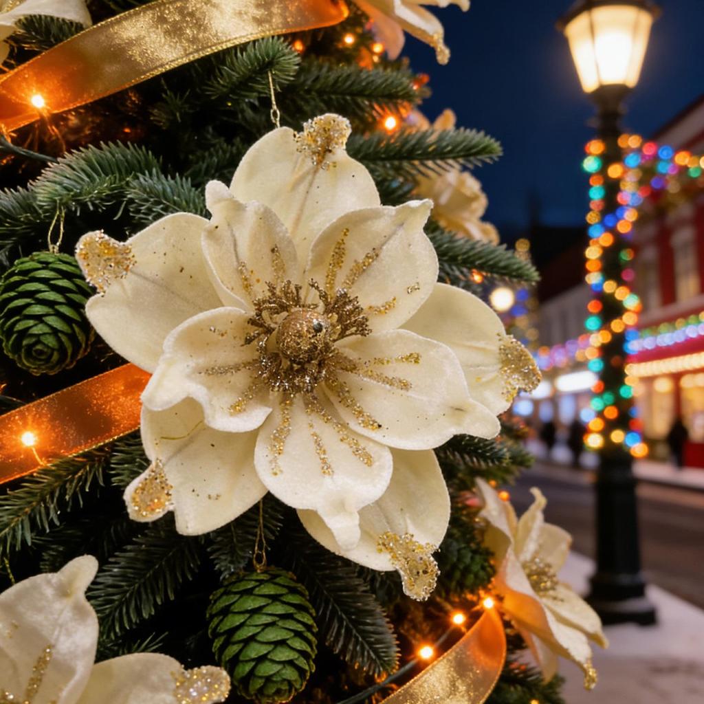 Velvet Sequin Magnolia Christmas Decorations