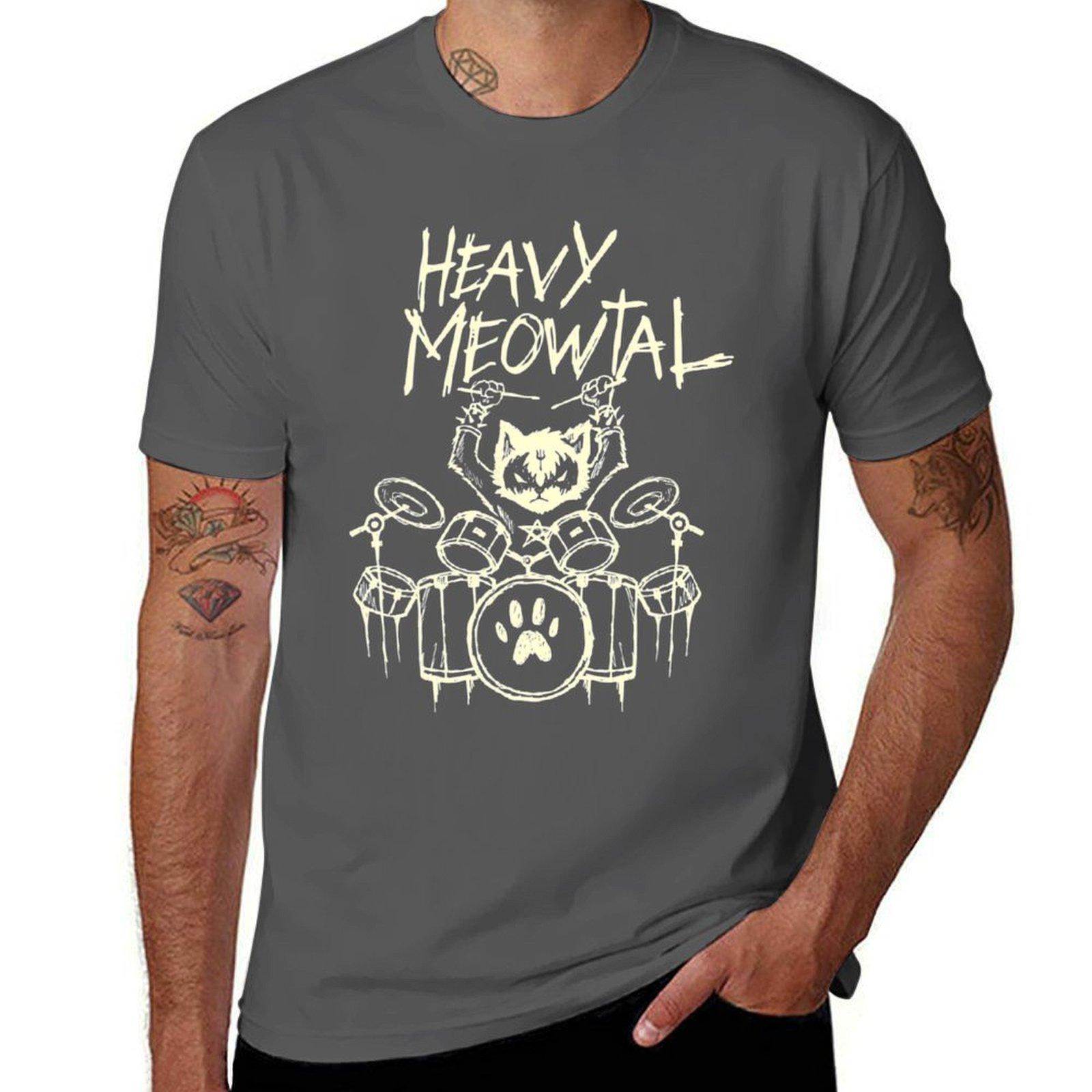 

Heavy Metal Headbanger Gift Drummer Cat Playing Drum Meowtal T-Shirt t shirts for man graphic funny t shirt man cotton T-Shirt 4XL