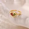 Zircon Colored Heart Ring For Women Gold Color Stainless Steel Heart Adjustable Ring Wedding Anniversary Waterproof Jewelry Gift