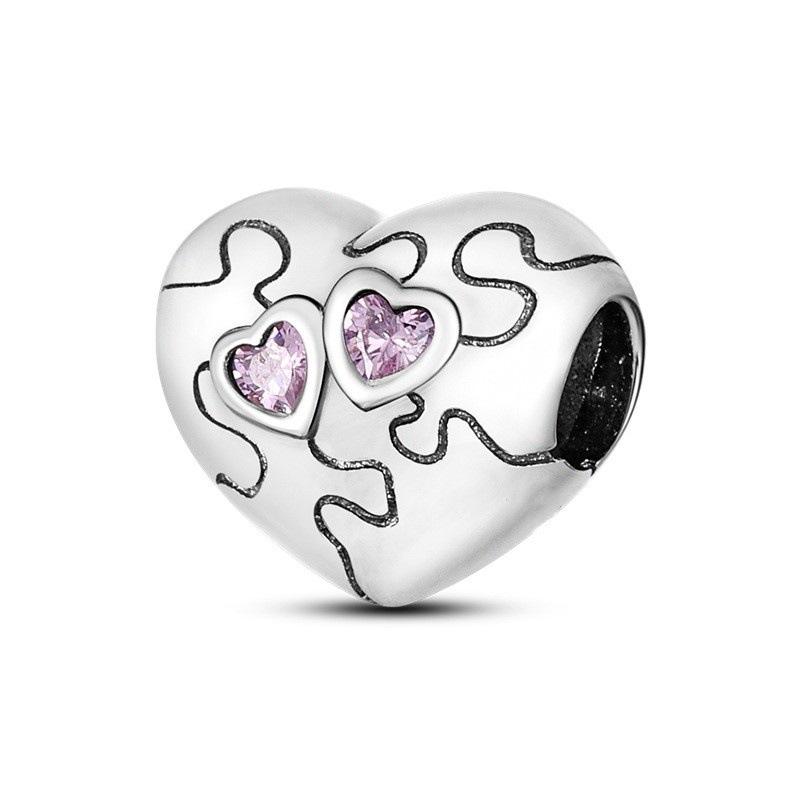 S925 Silver Adjustable Bracelet And Necklace Set With Colorful Zircon Heart Beads Pendant Charm