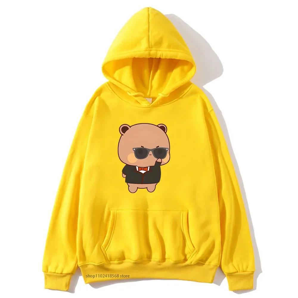 Red Flower From Panda BuBu To Bear DuDu Hoodie Cute Baby Bears Sweatshirts Couple Clothes Women's Streetwear