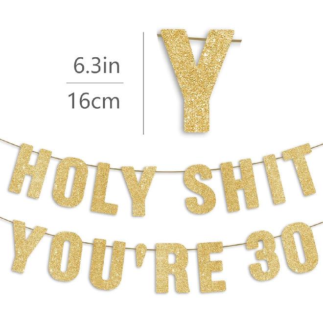 Happy 30th Birthday Decorations for Her & Him, Funny 30 Year Old Party Sign for Women & Men, Pre-Strung 30th Party Banner - Gold Glitter