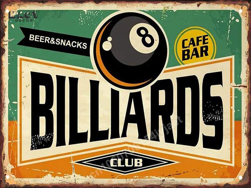 Retro Billiards Club Tin Sign Cafe Bar Beer Pub Snacks Wall Art Decoration Man Cave Vintage Metal Tin Signs Paintings Plates