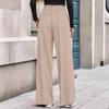 Women Pants Elastic Mid-rise Wide-Leg Loose Style Long Pants Autumn Winter Ribbed Casual Trousers with Pockets