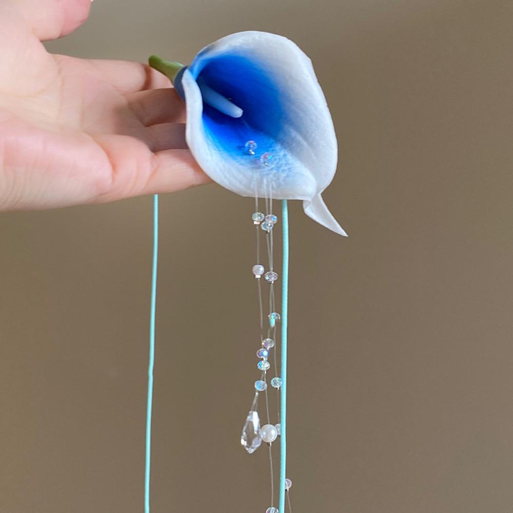 

Rhinestone Zantedeschia Necklace Choker Beaded Pendant Tie Temperament Flower Chock Wedding синий