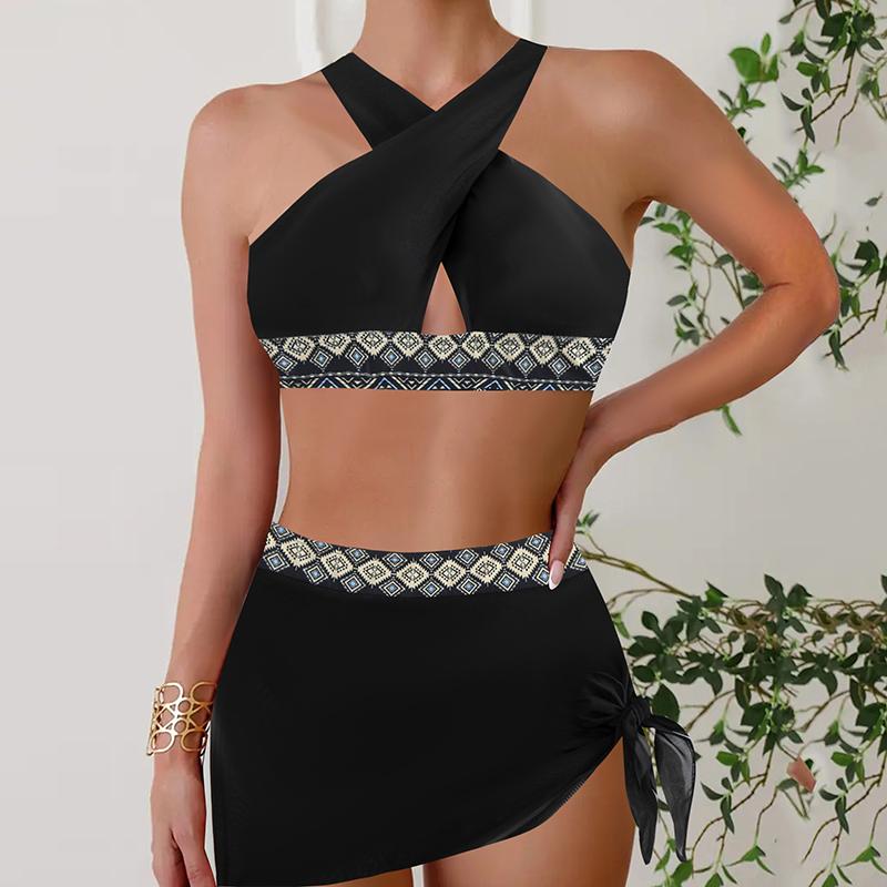 Übergröße Damenmode Sexy Rundhals Bunter Himmel Bikini Set Slim Fit Strand Badeanzüge Zweiteiliges Set