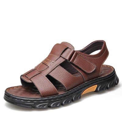 Large Size 46 Sandals Men's New Style Men's Beach Shoes Cowhide Cool Slippers Outdoor Shoes Anti Slip Thick Sole Leather Cool Shoes Men
