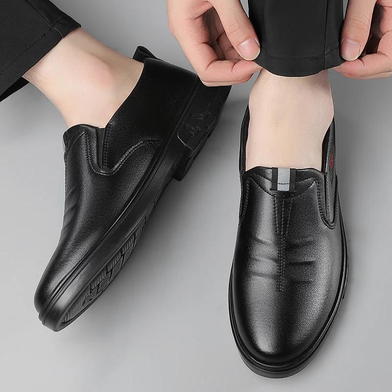 Men's Cow Leather Shoes Genuine Leather Handmade Business Shoes Round Toe Casual Loafers Comfortable Man Footwear
