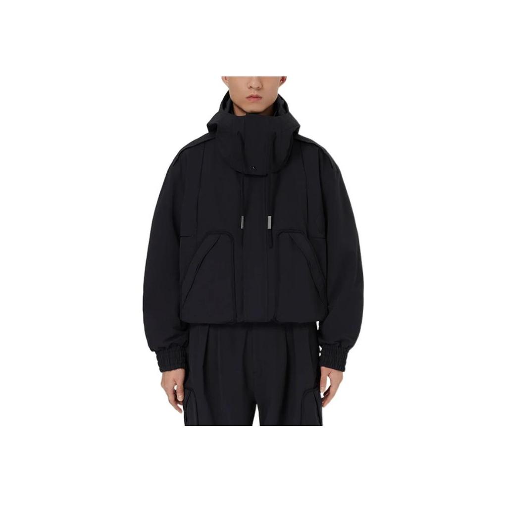 Li Ning X Jackie Chan Kung Fu Series Solid Color Hooded Zipper Drawstring Loose Jacket Men Jacket Black AJDSA31-1