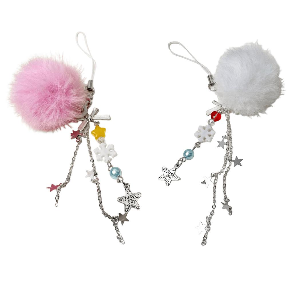 Eleganter Schneeflocken- und Weißer Pompons Feiertags-Handystrap Perlenbesetztes Handy-Lanyard Schultaschendekoration für Frauen Mädchen