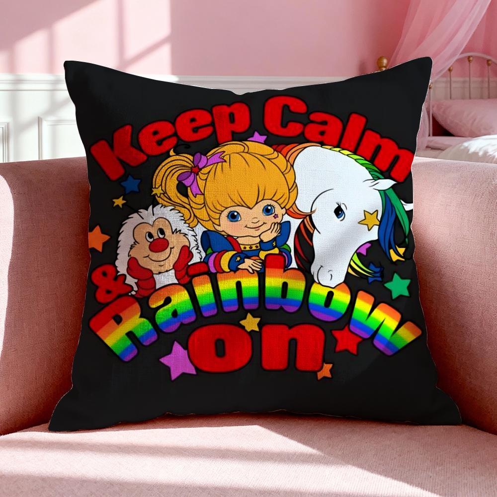 Cartoon RRainbow Brite Cushion Cover Breathable Linen Pillowcase Summer Odorless EcoFriendly Invisible Zipper Washable