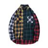 Men Spring Shirt Colorblock Plaid Print Single-breasted Loose Long Sleeve Lapel Buttons Streetwear Casual Cardigan Shirt Coat
