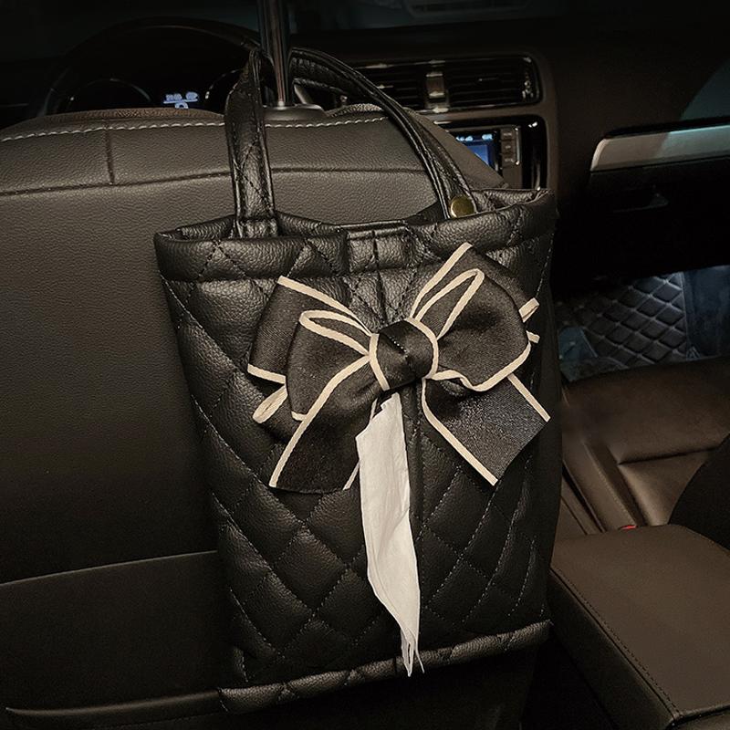 Fashion Silk Ribbon Bowknot Car Back Seat Headrest Tissue Holder Auto Hanging Paper Towel Bag Cover Styling Car Accessories