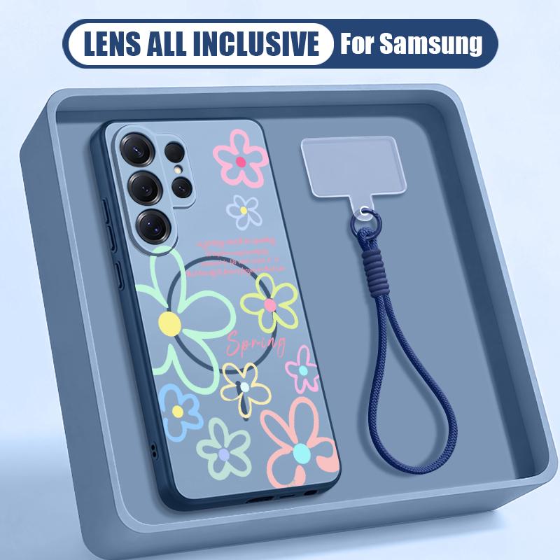 Floral Pattern Case For Samsung S26 S25 Ultra S24 S23 FE S22 A15 A16 A17 A35 A36 A37 A54 A55 A56 A57 5G Hybrid Magnetic Matte Cover