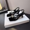 Fashion New Women's Red Sexy Metal Buckle High Heels Women Ankle Strap Wedding Party Shoes Ladies Square Toe Elegant Brand Sandals Women