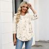 Women's Floral Print 3/4 Sleeve Round Neck Pleated T-Shirt Top Casual Lightweight Blouse with Elastic Cuffs and Relaxed Fit for Everyday Wear