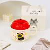 Shang Qi Red Floral Owl Ceramic Coffee Mug Set