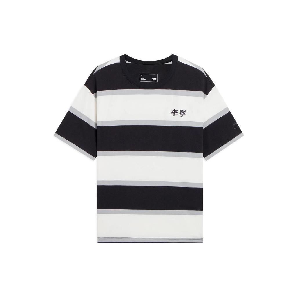 Li Ning SS22 Sports Fashion Series Color Block Striped Loose Round Neck Short Sleeve T-Shirt Men Tops Black AHSS571-1