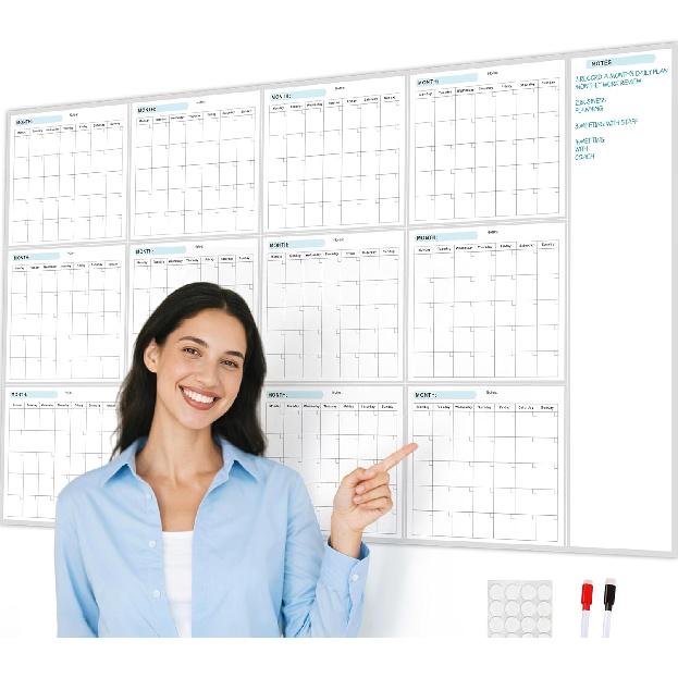 Dry Erase Calendar for Wall - Yearly Wall Calendar Dry Erase, 34  x 58 , 12-Month Undated Blank Calendar Planner, Reble Dry Erase wall Calendar with 12-Month Dry Erase Calend