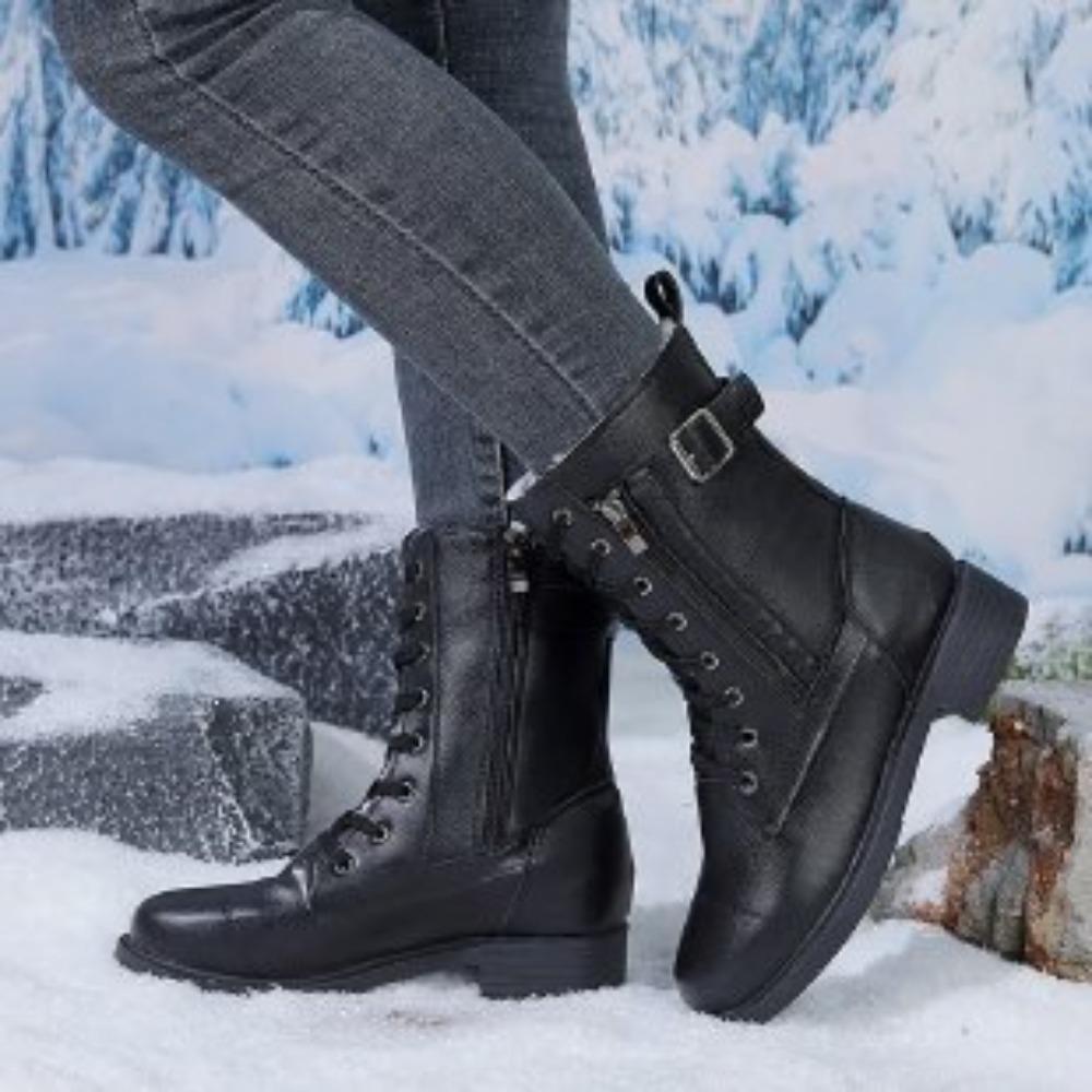 Women Ankle Boots Flat Low Heel Belt Buckle Short Large Size Fall Winter