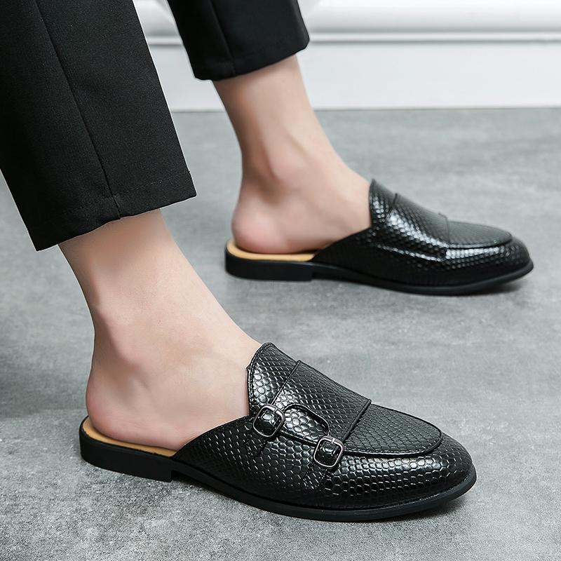 Mens Loafers Designer Luxury Brand Casual Shoes Patent Leather Half Shoes For Men Closed Toe Mules Slides Sandals Flats Slippers