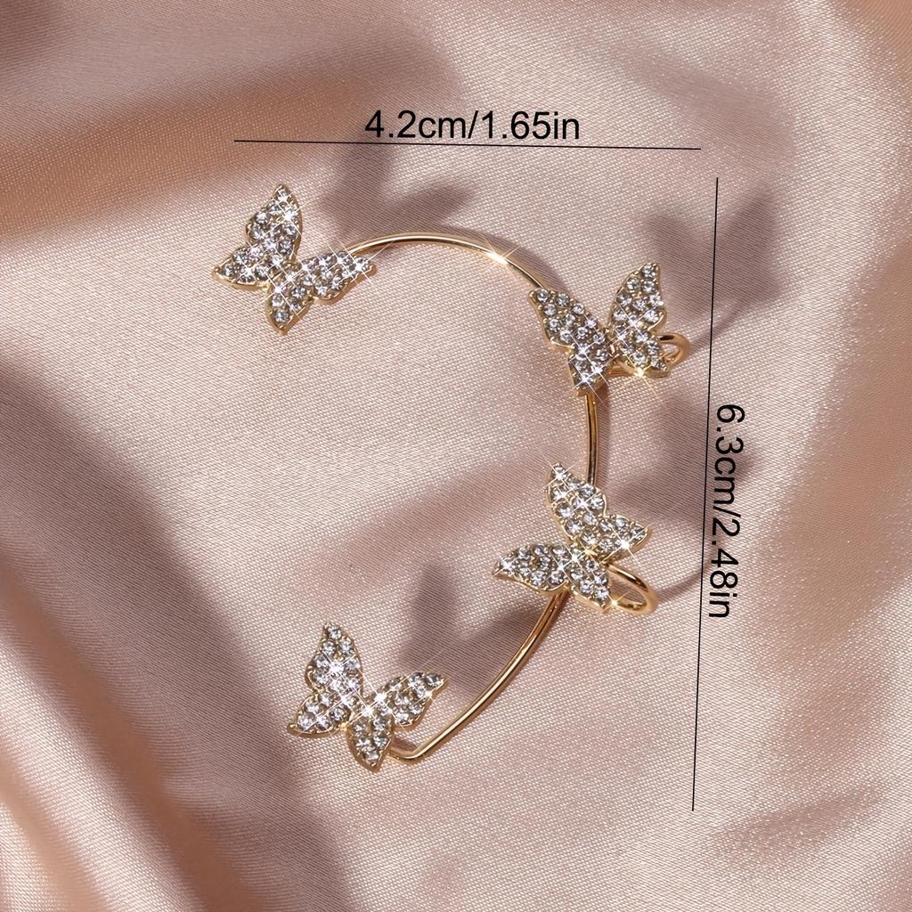 1Pc Single French-style Sparkling Butterfly Left Ear Cuff Luxury Butterfly Earrings Jewelry