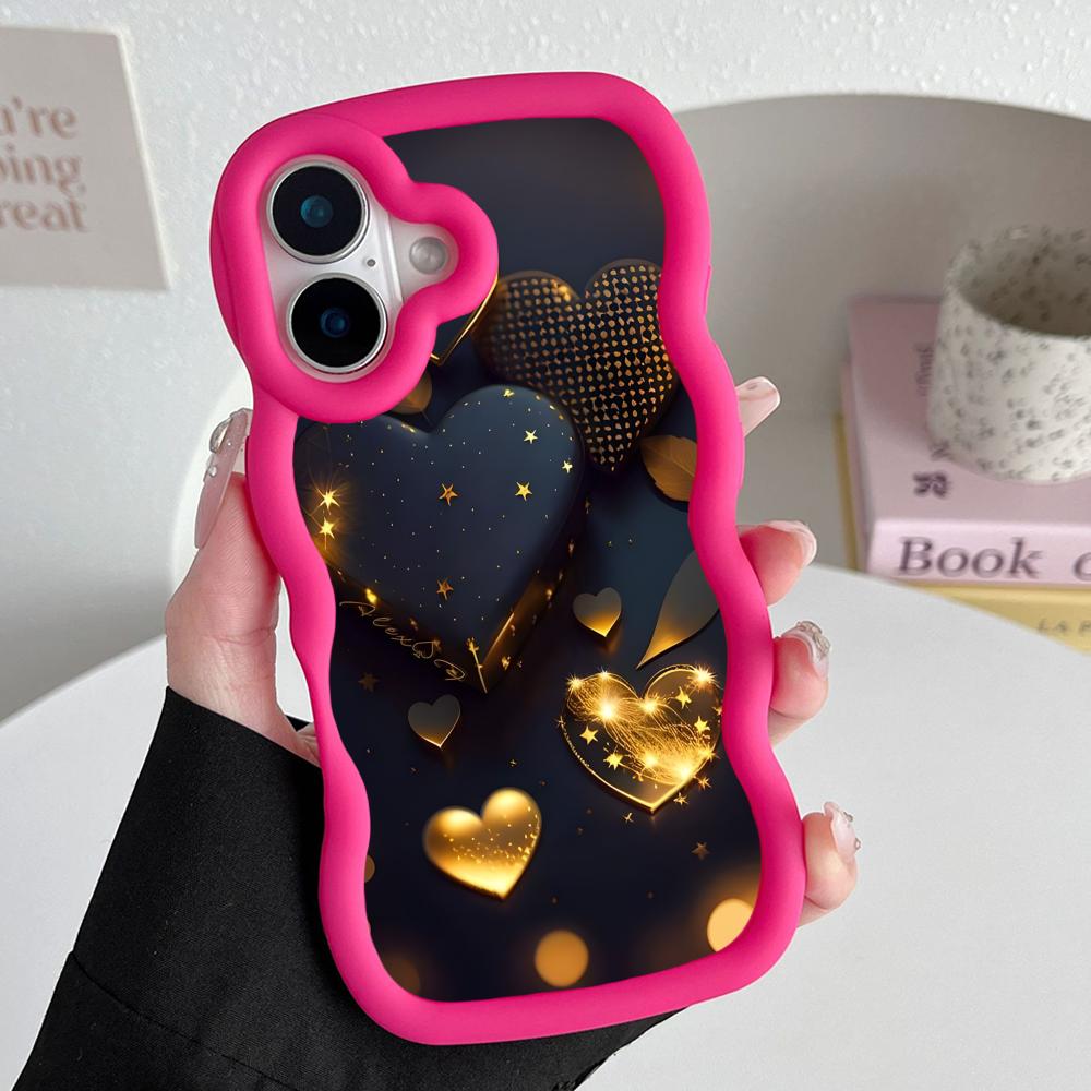 Y2K Glowing Hearts Wavy Edge TPU Mobile Phone Case for iPhone 17 16 15 14 13 12 11 Air Pro Max Plus Colorful Cover