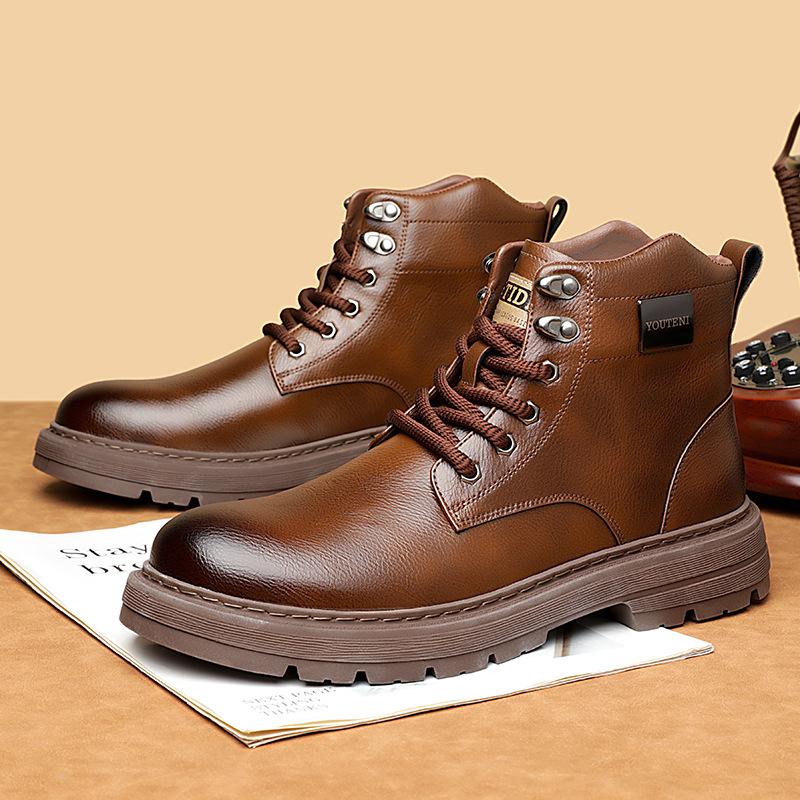 Wear-resistant and Breathable Men's Shoes Martin Boots Autumn and Winter Men's High-top Tooling Boots British Style Leather Boots