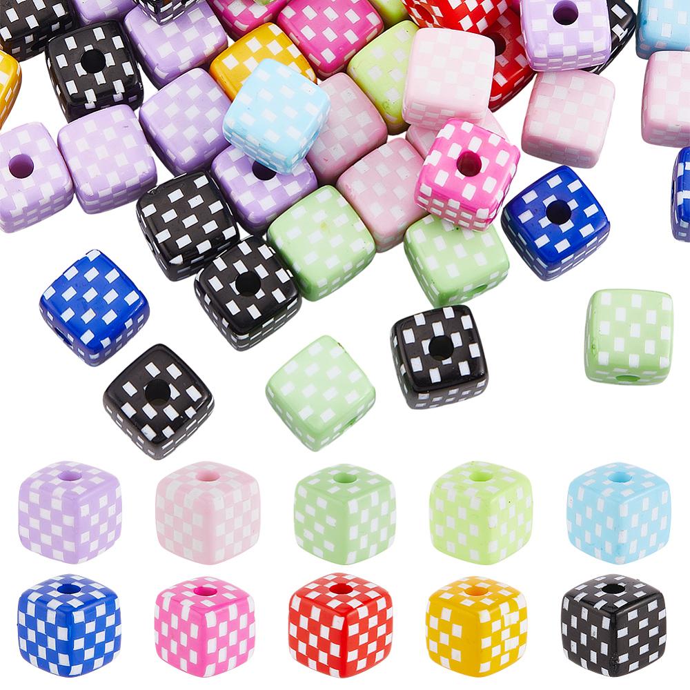 1set 60pcs Opaque Acrylic Beads Cube with Chequer Mixed color 13x13x13mm Hole: 3.5mm