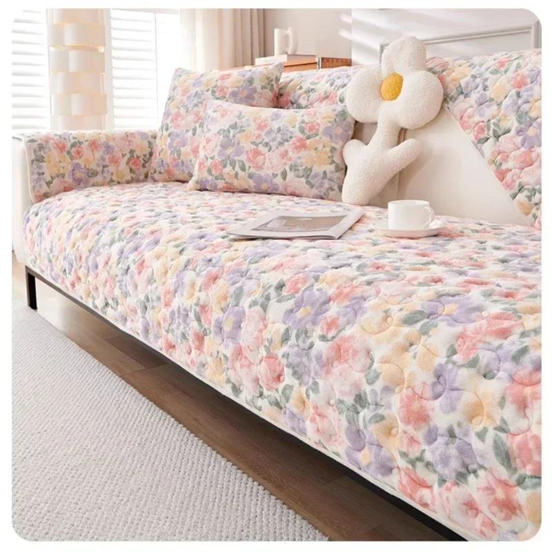 

Modern Printed Milk Velvet Sofa Mat Four Seasons Universal Anti Slip Seat Cushion Light Luxury Plush Dustproof Sofa Covers 70x70cm