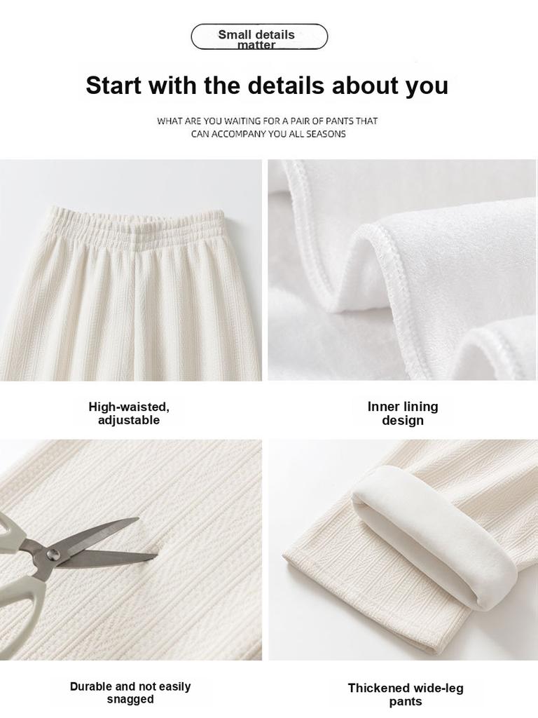 Wide Leg Fleece Knit Pants for Women Winter Autumn High Waist Slimming Casual Thick Fleece White Pants