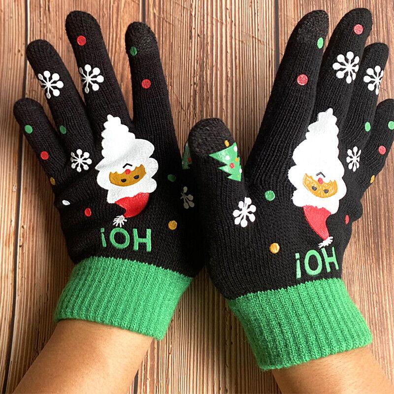 Men/Women Christmas Santa Gloves Thicken Touch Screen Winter Full Finger Mittens