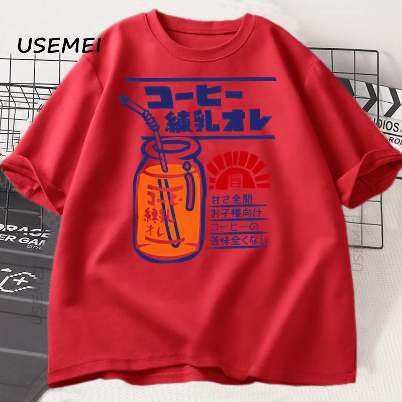 Japanese Style Fruit Juice Tshirt Summer Vintage Printed Short Sleeve Cotton T Shirt Funny TShirt for Unisex Women Tops Tees