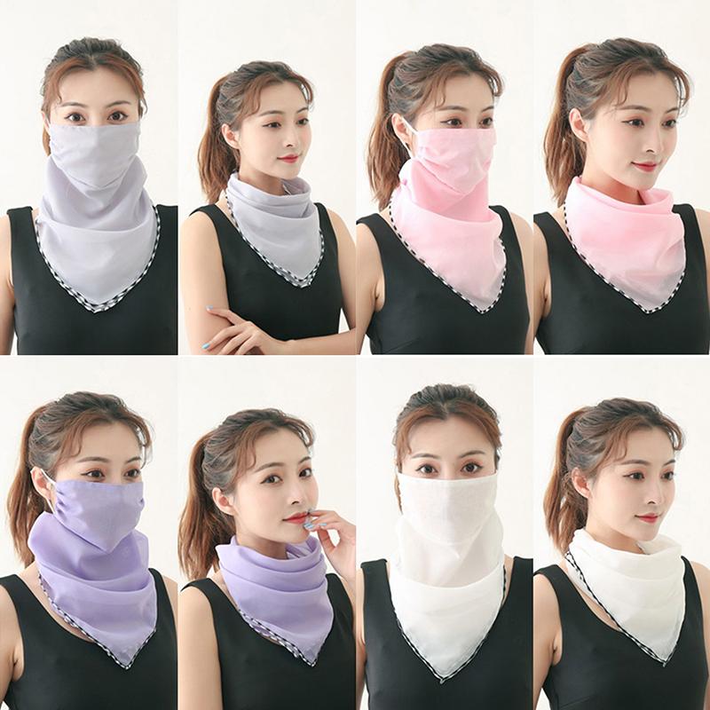 1Pc Women Mask Scarf Sun Protection Mask Outdoor Riding Dustproof Running Cycling Ear Hangers Silk Scarf Handkerchief