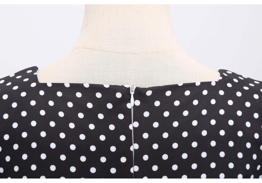 Retro Hepburn-Style Polka Dot Belted Dress with Square Neck and Cinched Waist