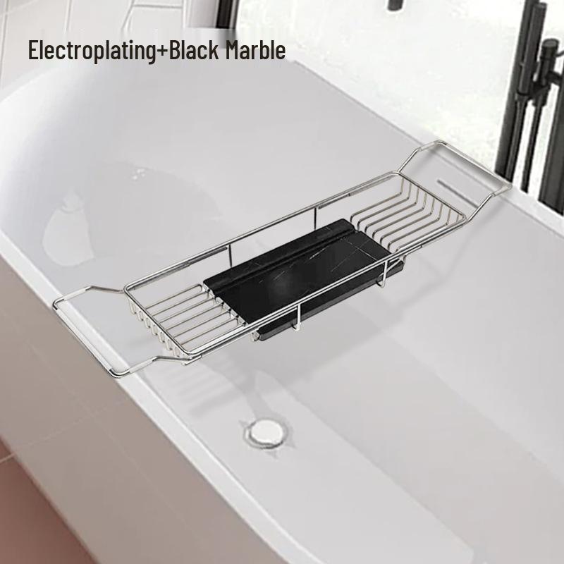 Stainless Steel Non-Slip Marble Bathtub Organizer Rack with Telescopic Shelf for Bathroom Use