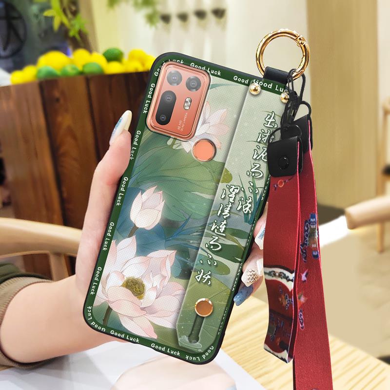 Lanyard Fashion Phone Case For HTC Desire 20 Plus/D20+ Kickstand Wristband Shockproof Waterproof Wrist Strap Silicone
