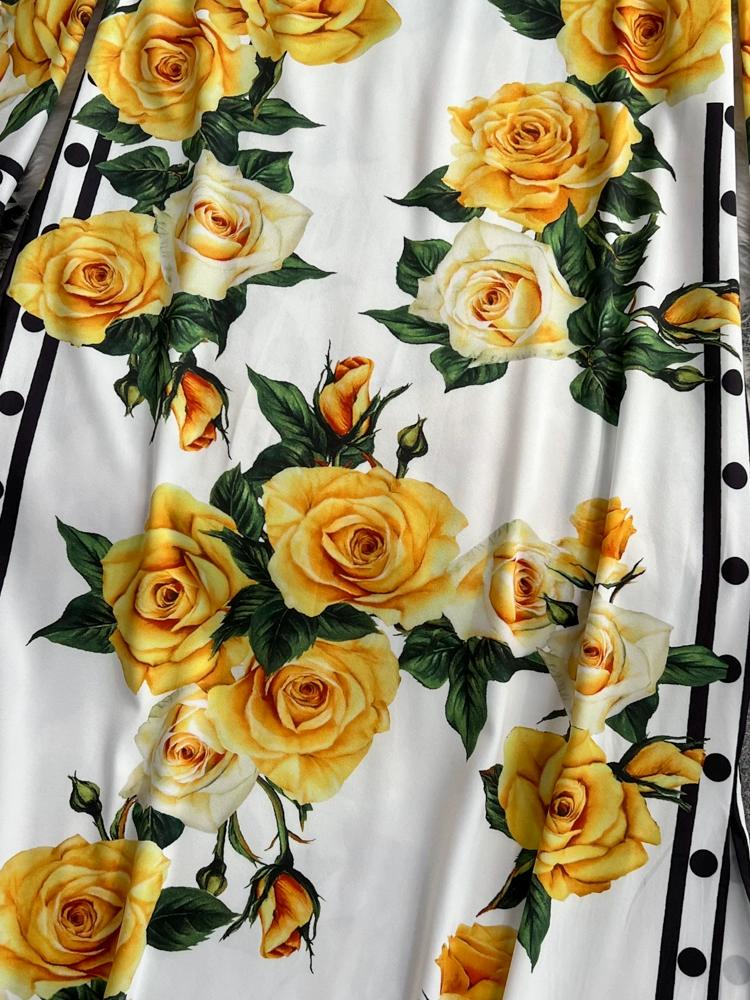 Summer Women Designer Print Runway Dresses Flare Sleeve Straignt Long Maxi Holiday Dress