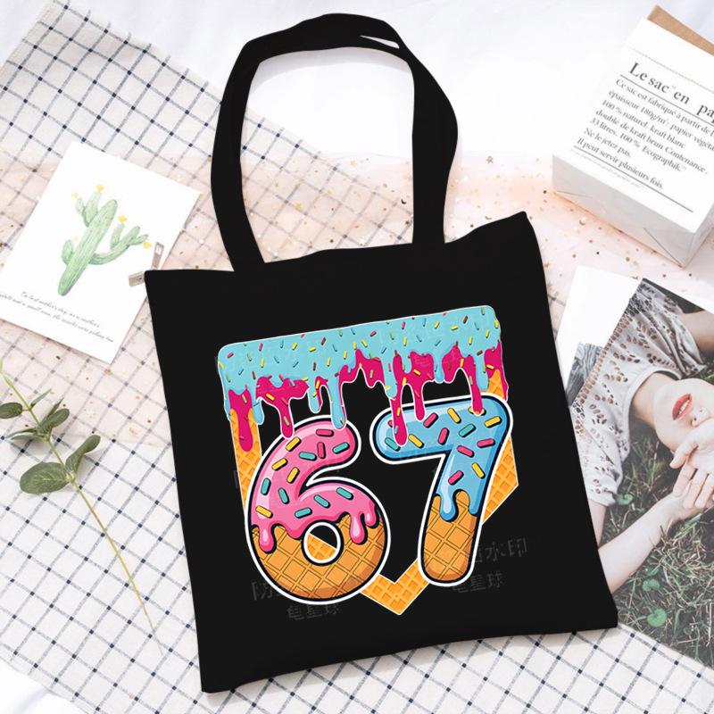67 Ice Cream Drip Meme Funny Six Seven Gen Alpha Slang Canvas Bag no size