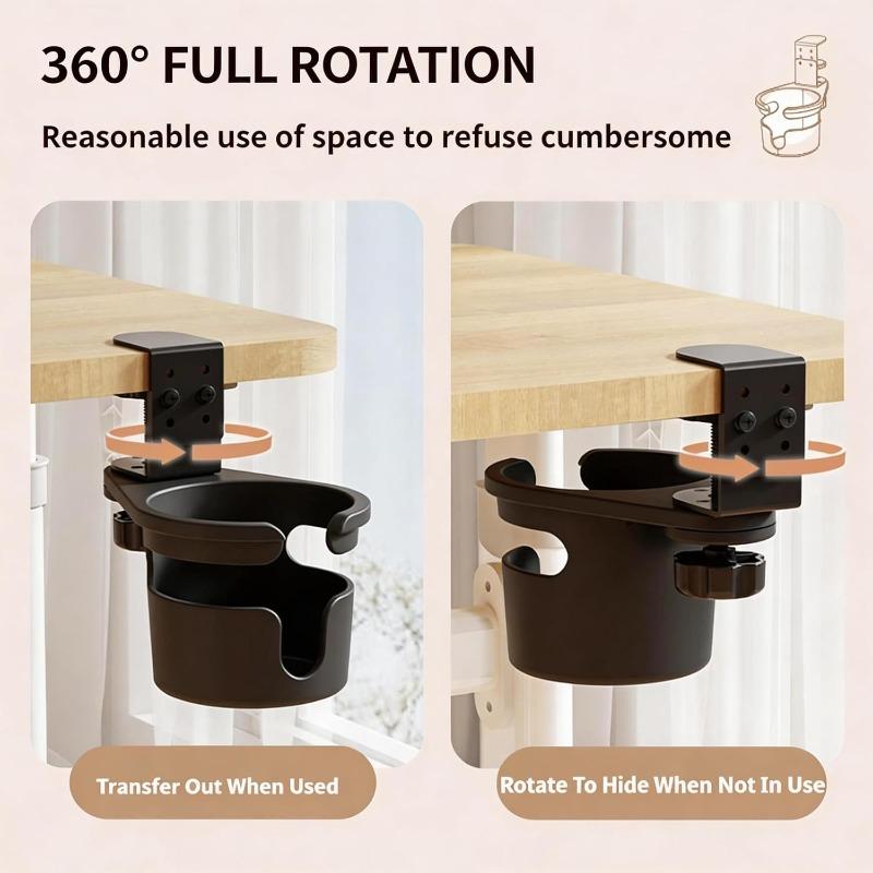 Bohrloser 360° drehbarer Getränkehalter, auslaufsicher, für Gaming-Schreibtisch, Büro, verstellbarer Getränkehalter für Schreibtisch, Tischkante, Kaffeetassen