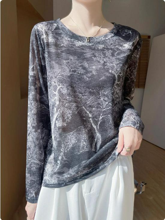 

Летний женский свитер с круглым вырезом, принтом граффити и длинными рукавами, легкий L