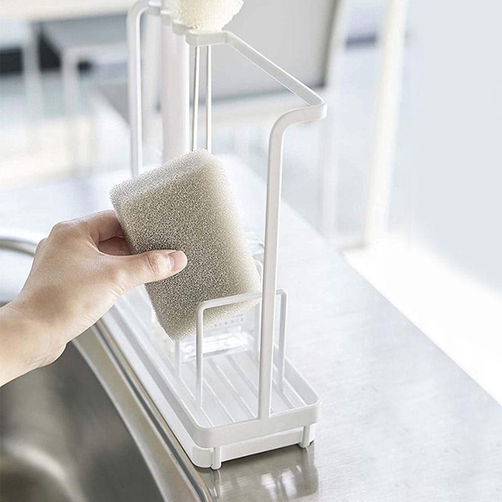 Carbon Steel Sink Sponge Rack Black/White Brush Rag Storage Shelf Soap Sponge Holder  Bathroom