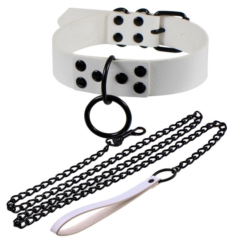 Gothic PU Leather Choker Necklace Black Studded O-Ring Collar Punk Nightclub Fashion Clavicle Chain Unisex