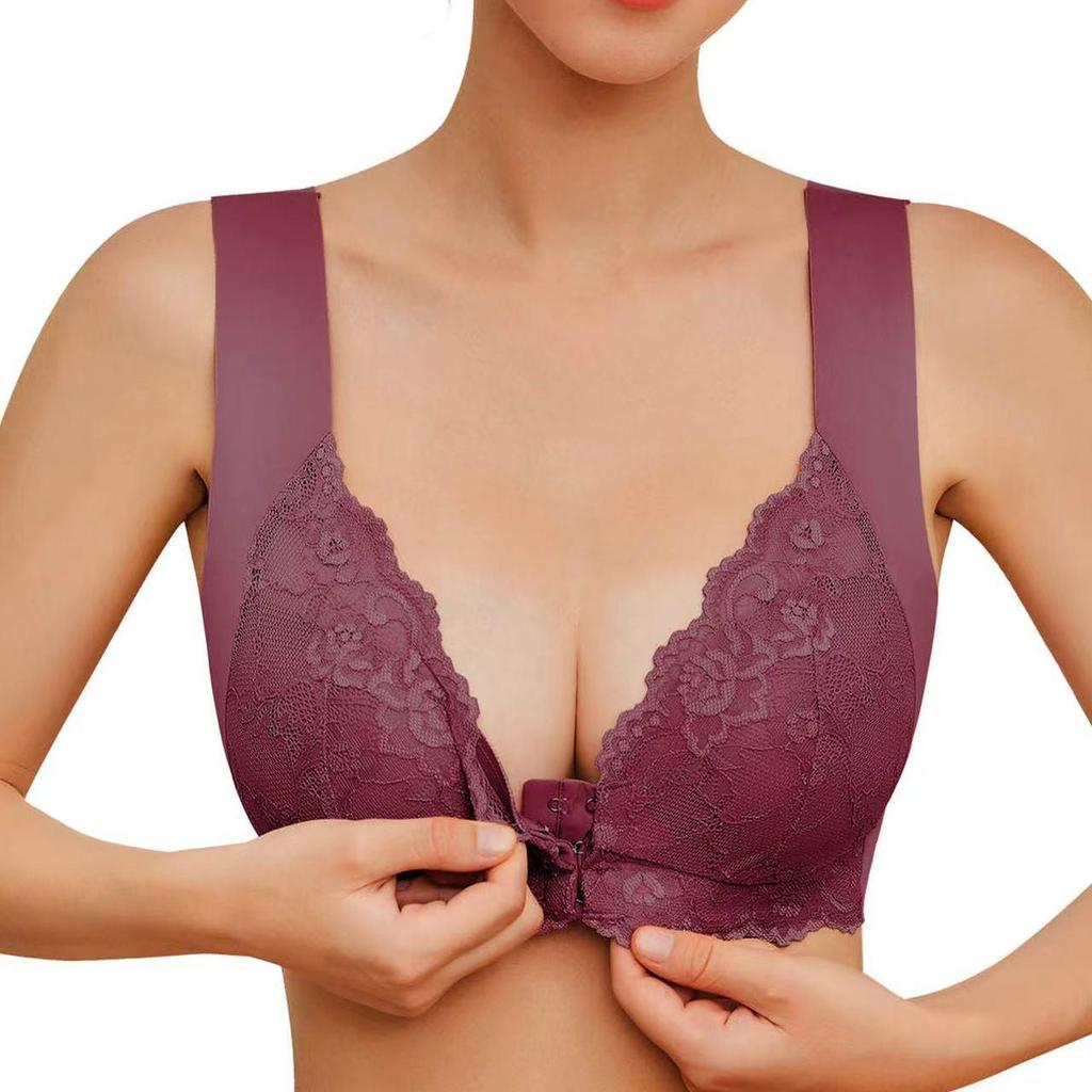M-9XL European & American Nursing Women's Front Buckle Lace Push-Up Bra