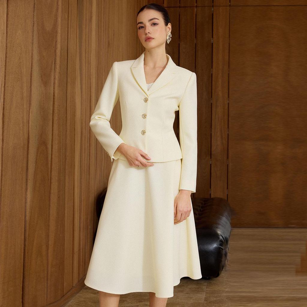 AD Audrey Off-White Micro-Check Jacquard Suit Set with Umbrella Skirt for Art Exam Hosting 2026 - Women's Clothing