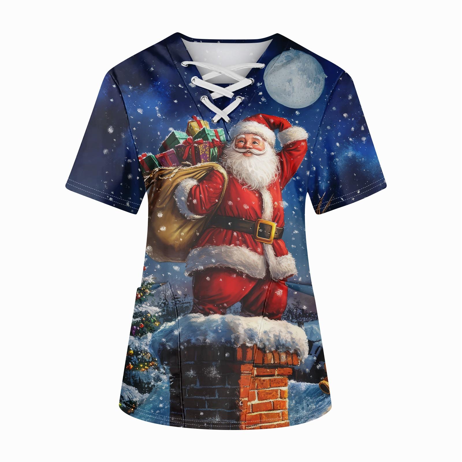 Плюс размерСкраб с принтом Рабочая форма Топы для женщин Крест V-образным вырезом — фото 5