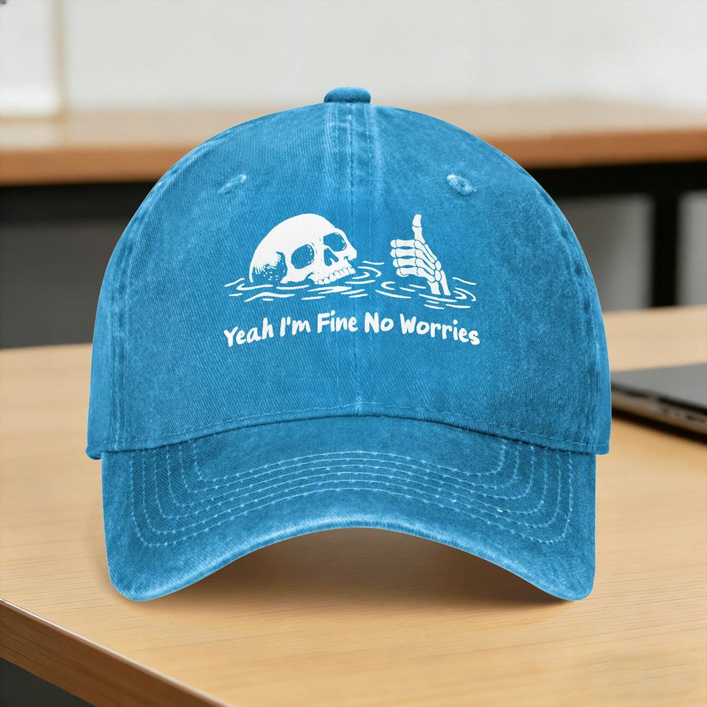 Yeah I'M Fine No Worries Sarcastic Skeleton Casual Baseball Cap Spring Trucker Hat Sun-Proof Outdoor Sports Snapback Cap