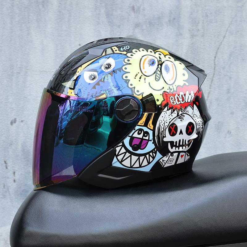 Orz-705-Retro Half Helmet Men's and Women's Four Seasons Dual Lens Electric Bicycle Helmet Pedal Universal Coverage Helmet