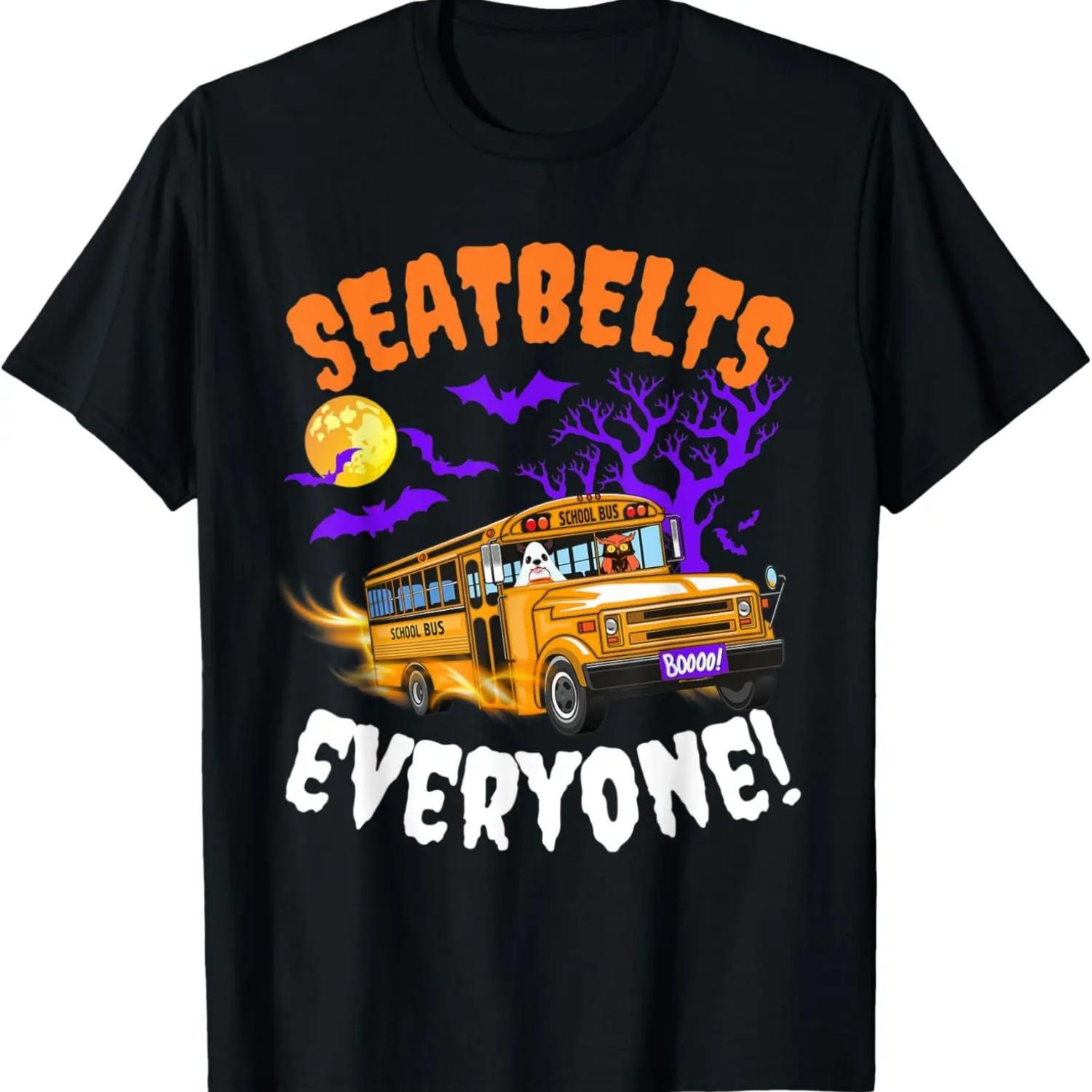 Seatbelts Everyone Magic school bus driver Funny Halloween T-Shirt,Comfortable pure cotton S