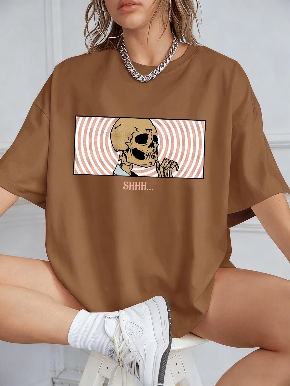 

Shhh Keep Quiet Printed Short Sleeve TShirts Womens Cotton Summer Tee Shirts Comfortable Loose ONeck Tops Casual Woman Clothes S